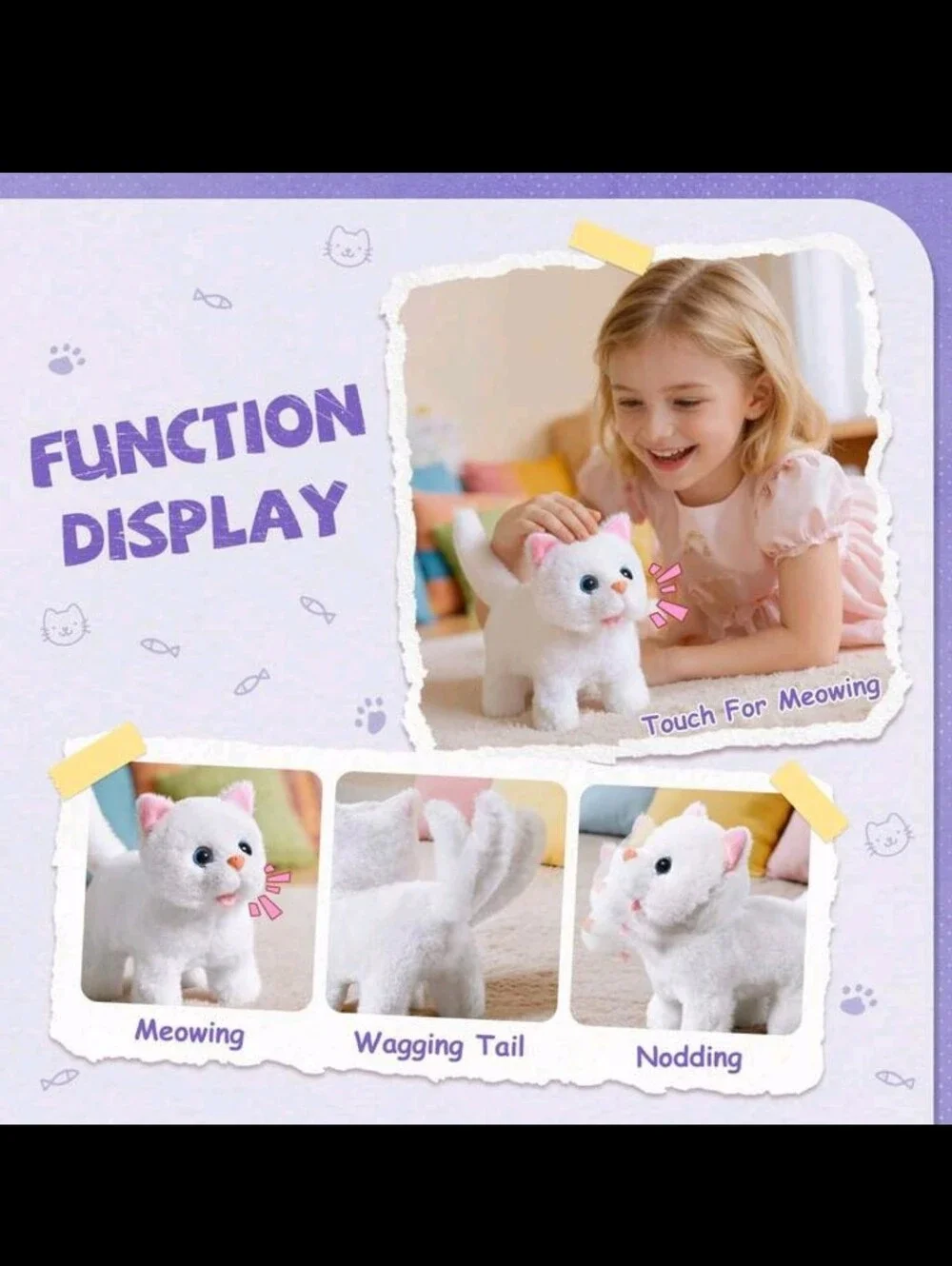 Plush White Kitten Playset with Mauve Purple Carrier - Pet Roleplay Set